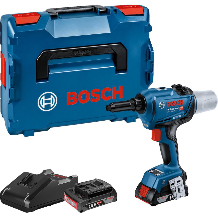 Bosch Professional GRG 18V-16 C Cordless Riveting Tool in L-BOXX 136 with 2 x 2.0Ah Batteries & Quick Charger