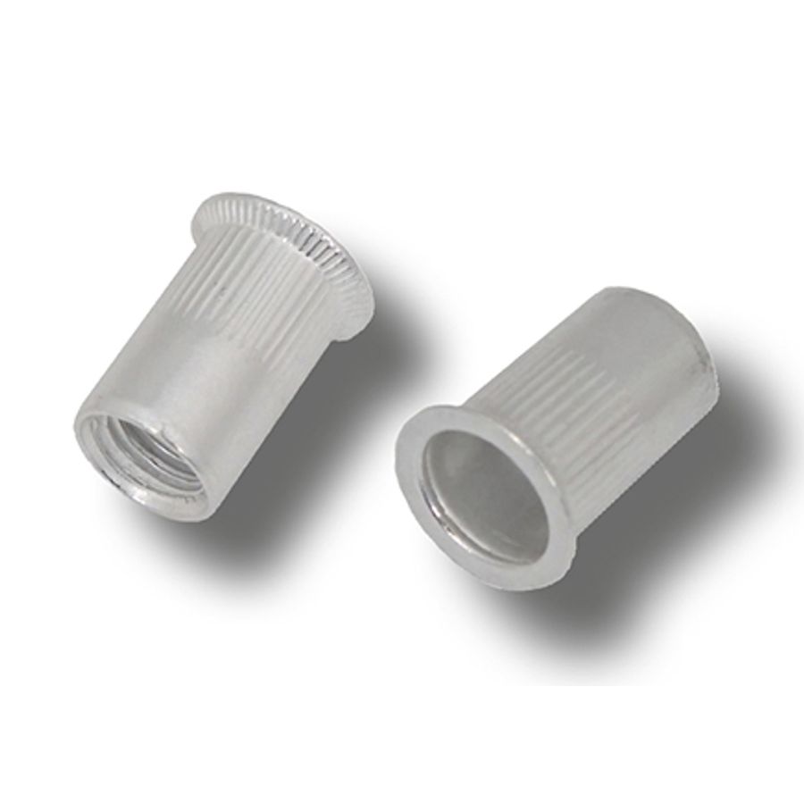 M6 x 15.5 (1.5-4.0) Aluminium Countersunk Head Round Knurled Body Open JRP Rivet Nuts