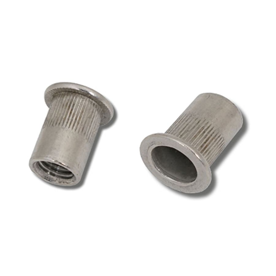 M3 x 9.0 (0.5-1.5) A2 Stainless Steel Flat Head Round Knurled Body JRP Rivet Nuts