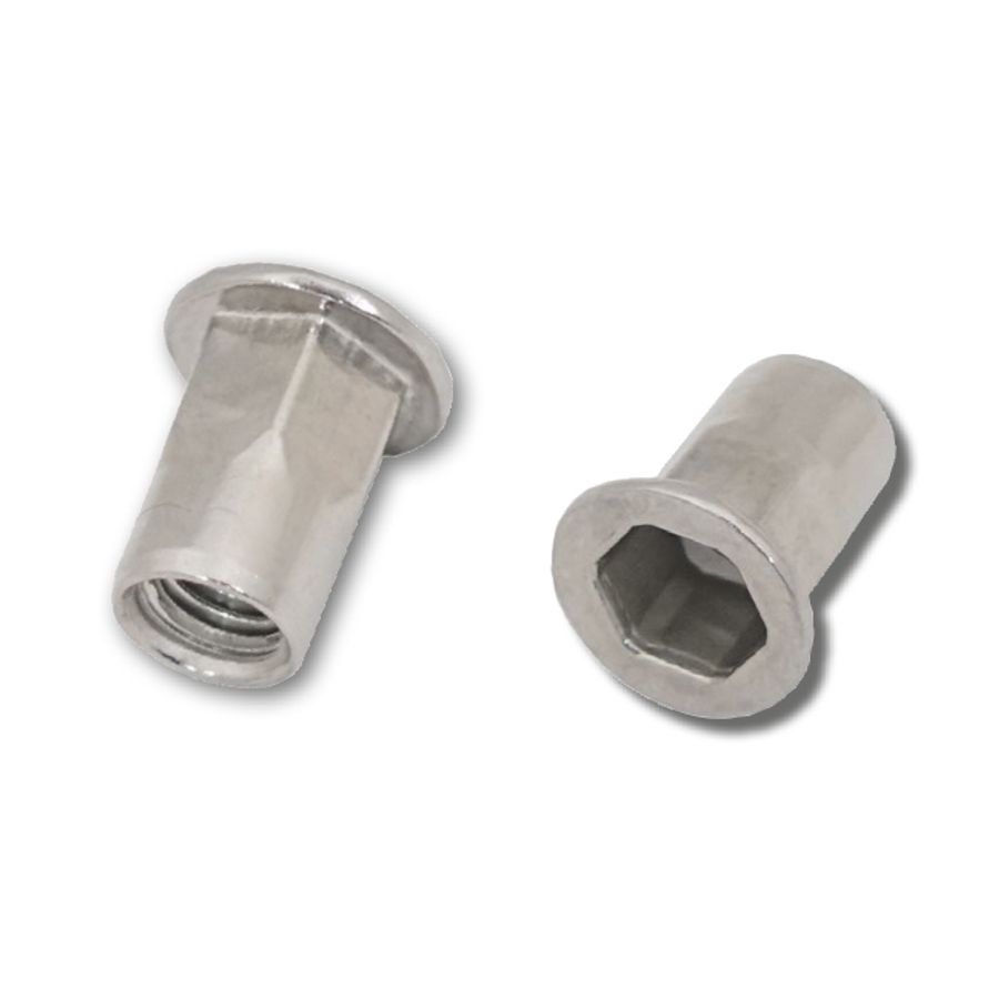 M4 x 11.0 (0.5-2.0) A2 Stainless Steel Flat Head Part Hexagon Body Open JRP Rivet Nuts